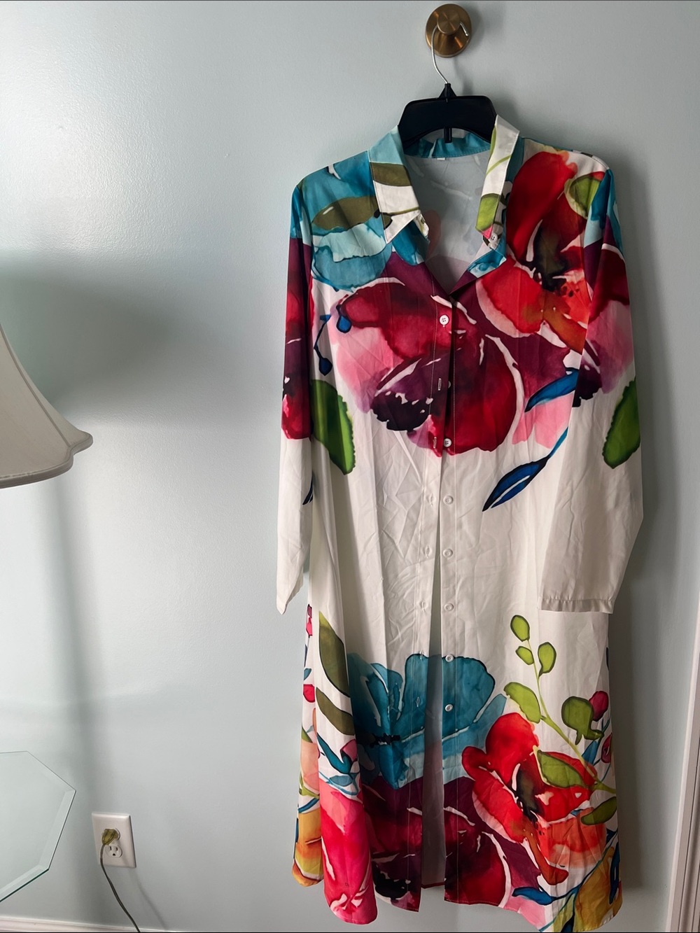 Floral Button-Front White Maxi Dress with Multicolor Bloom Print